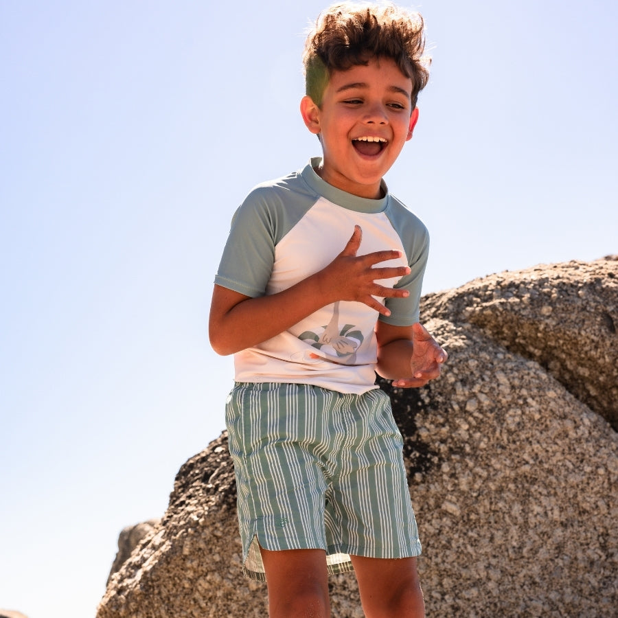 Resort Stripe | Green UV Swimming Trunks Boys