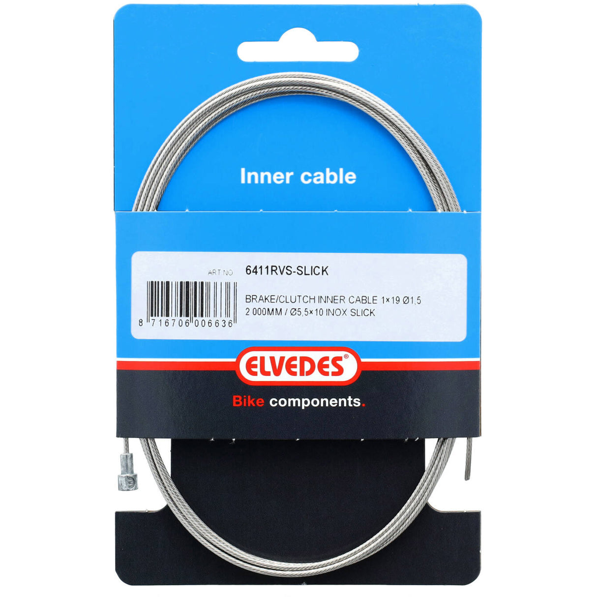 Elvedes brake inner cable 2000mm stainless steel slick ø1.5mm v-nipple