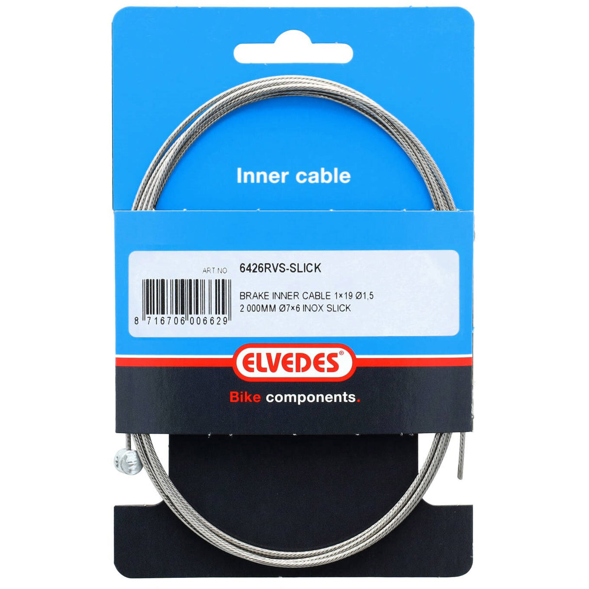 Elvedes brake inner cable 2000mm stainless steel slick ø1.5mm T-nipple
