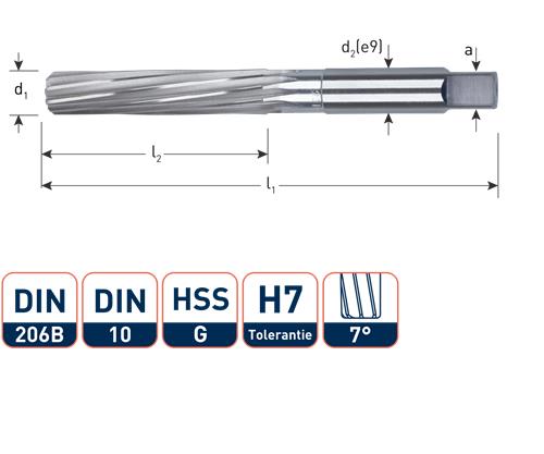 Rotec handruimer h7 6mm hss-g din206-b