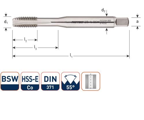 Rotec machinetap din371 3 16 bsw doorlopend