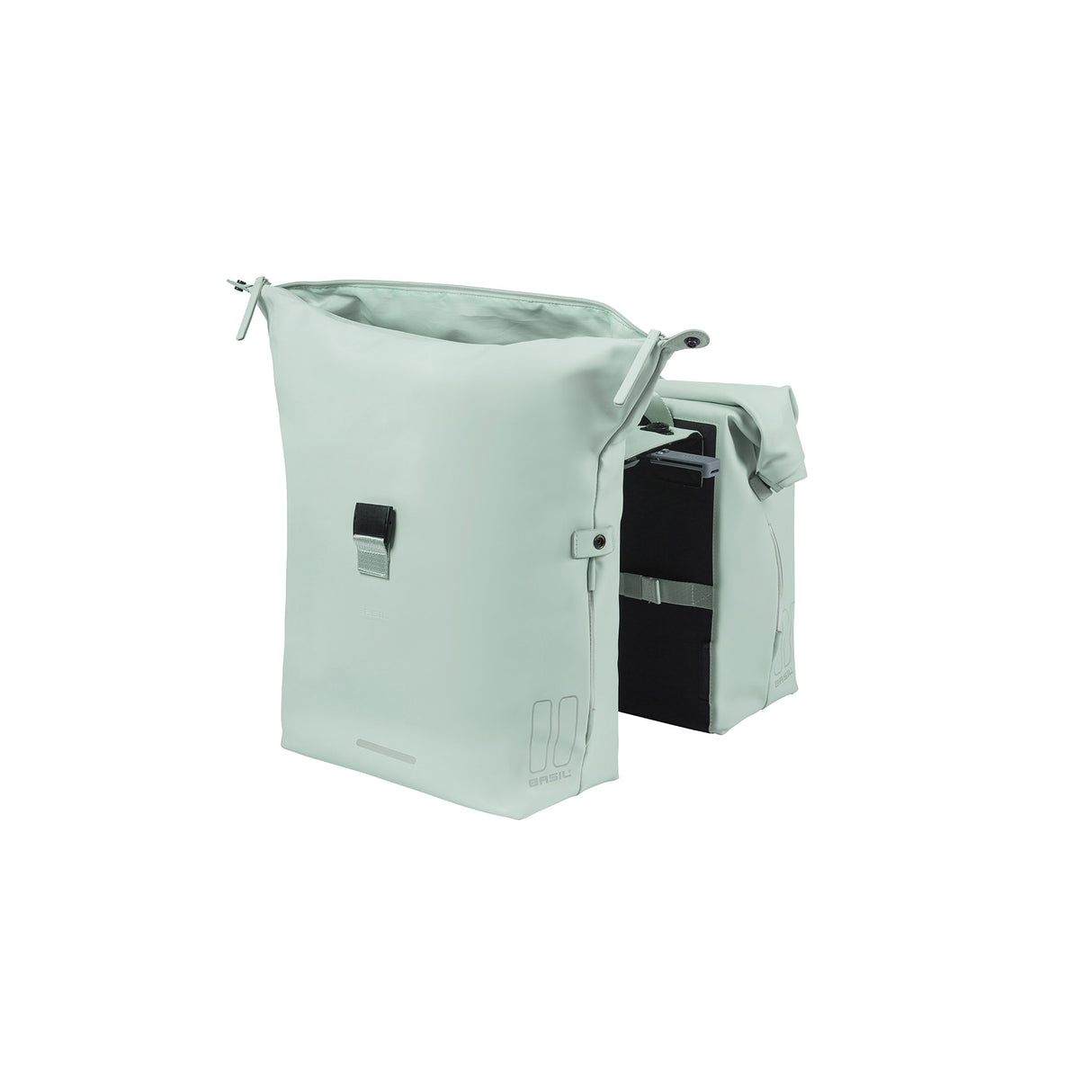 Basil Soho s dvojitým kola na kole Nordlicht Mik Pastel Groen, vodotěsný, 41L, LED osvětlení