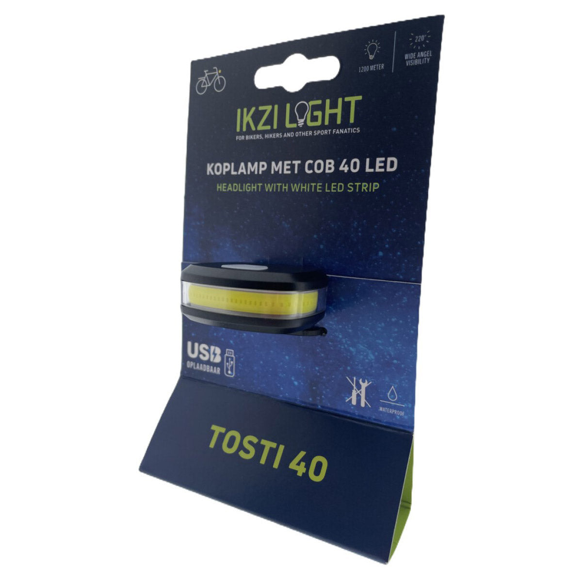 Headlight ikzilight tosti 40 cob LED, USB rechargeable