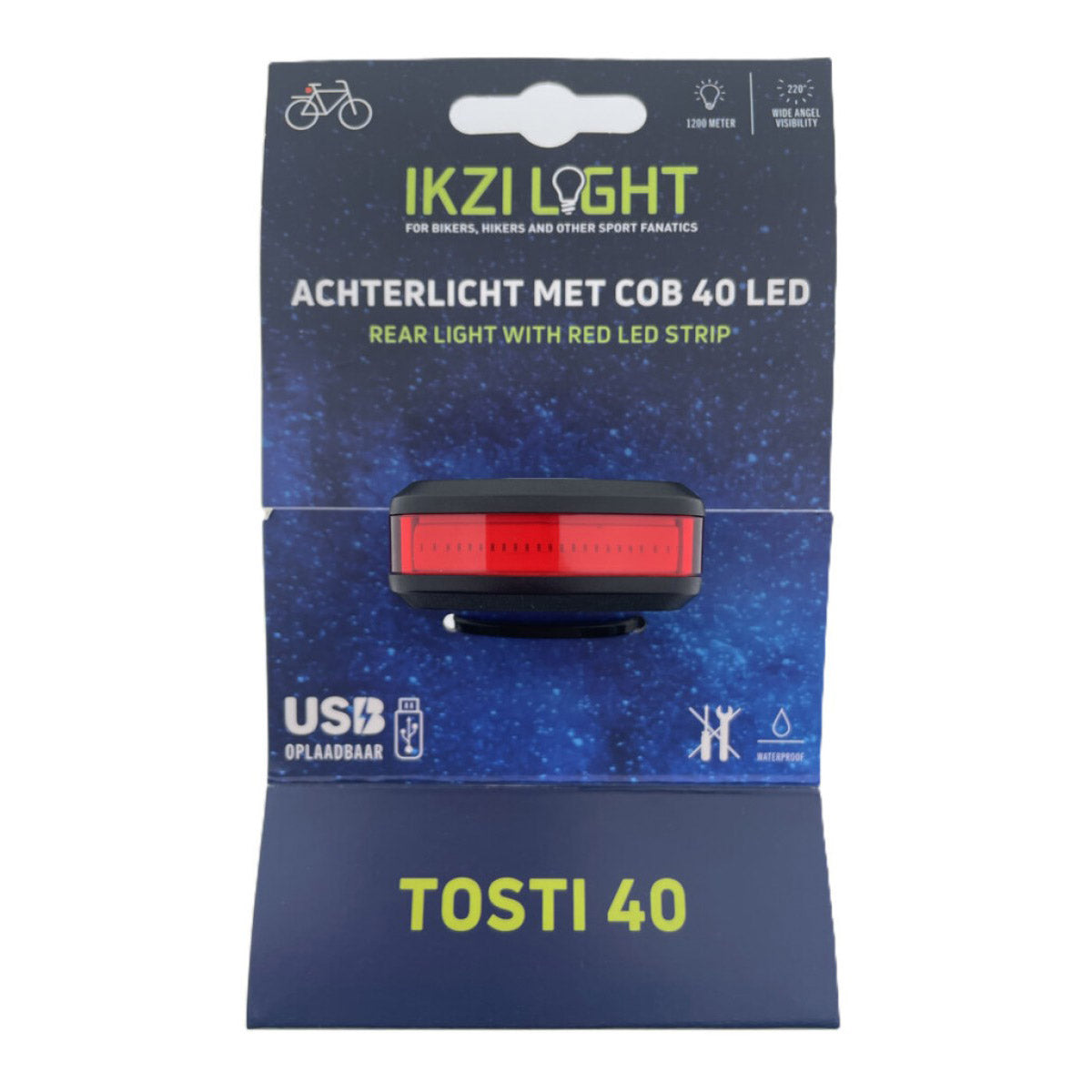 Ikzilight achterlicht tosti 40 cob led, usb-oplaadbaar