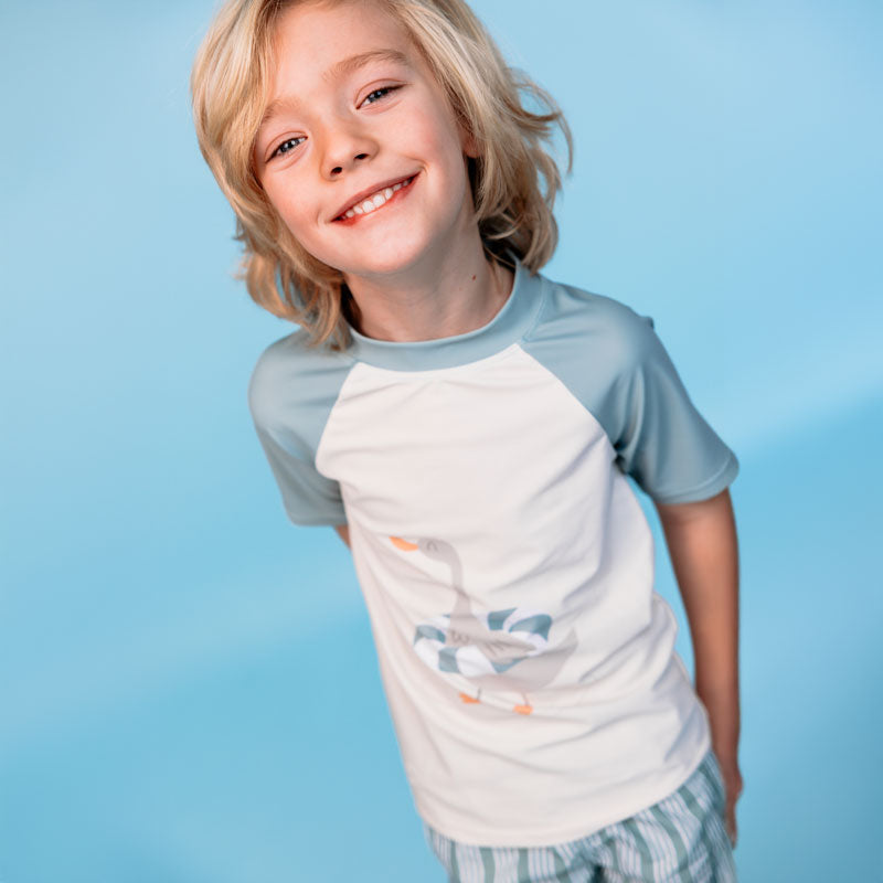 Resort stripe | green UV short-sleeved swim shirt