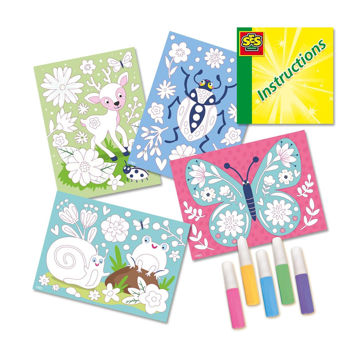 Ses gekleurde zandkunst