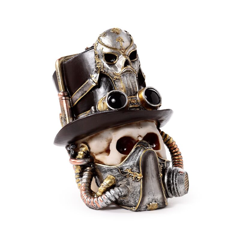 Steampunk -Schädel mit Gasmasken -Top -Hut