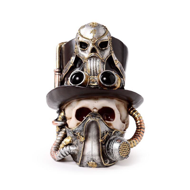 Steampunk -Schädel mit Gasmasken -Top -Hut