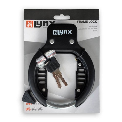 Lynx bicycle frame lock, weather-resistant, hardened steel, 2 keys