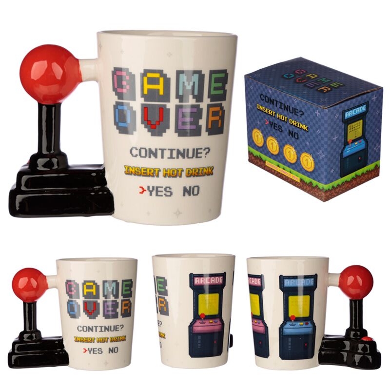 Tazza in ceramica con manico a forma di game over joystick