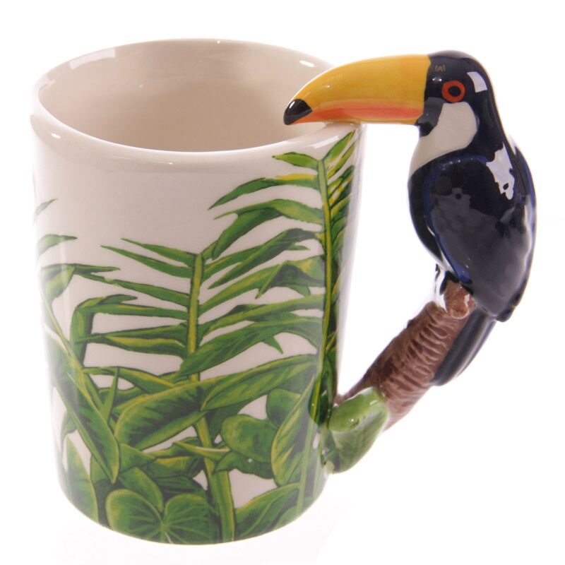 Toucan - shaped handle ceramic mug