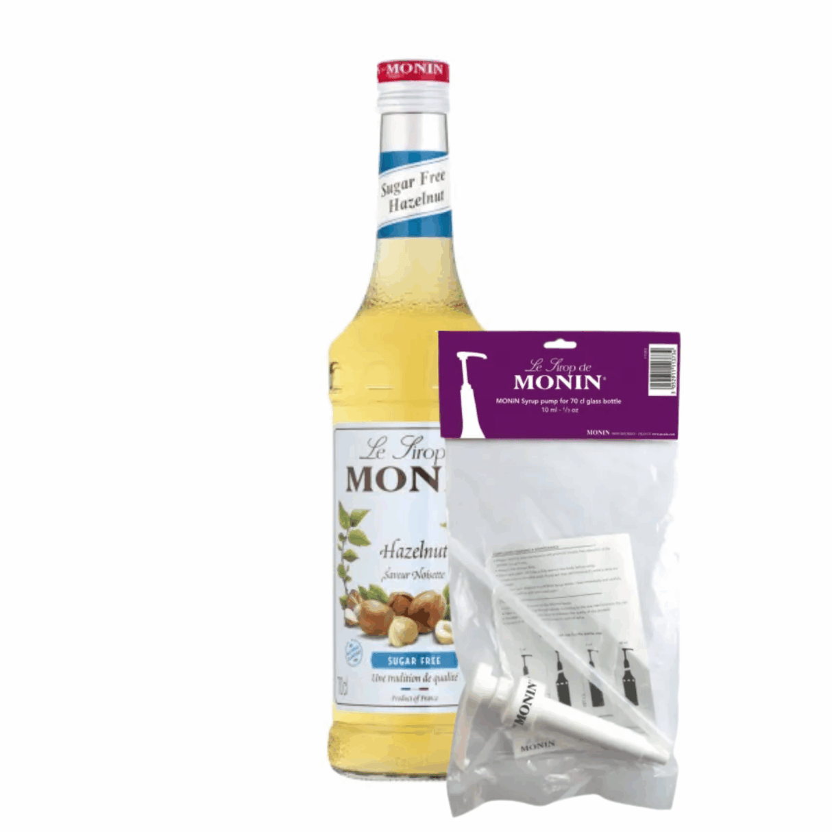 Monin syrup hazelnut sugar-free (70 cl) + syrup pump (10ml)