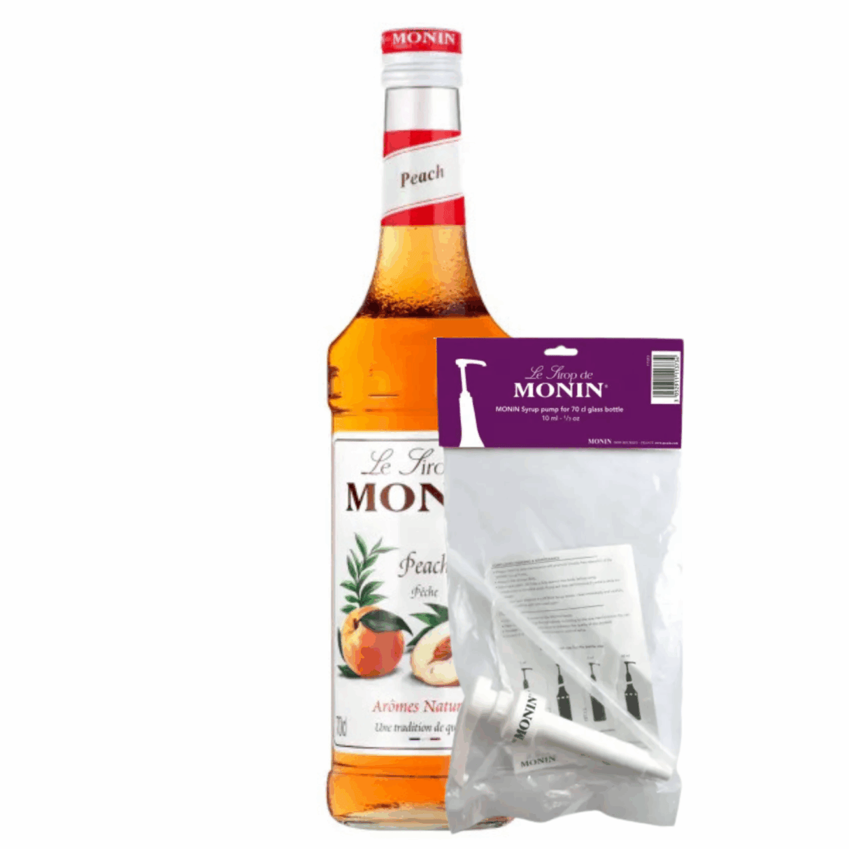 Monin sirup breskev (70 cl) + črpalka za sirup (10 ml)