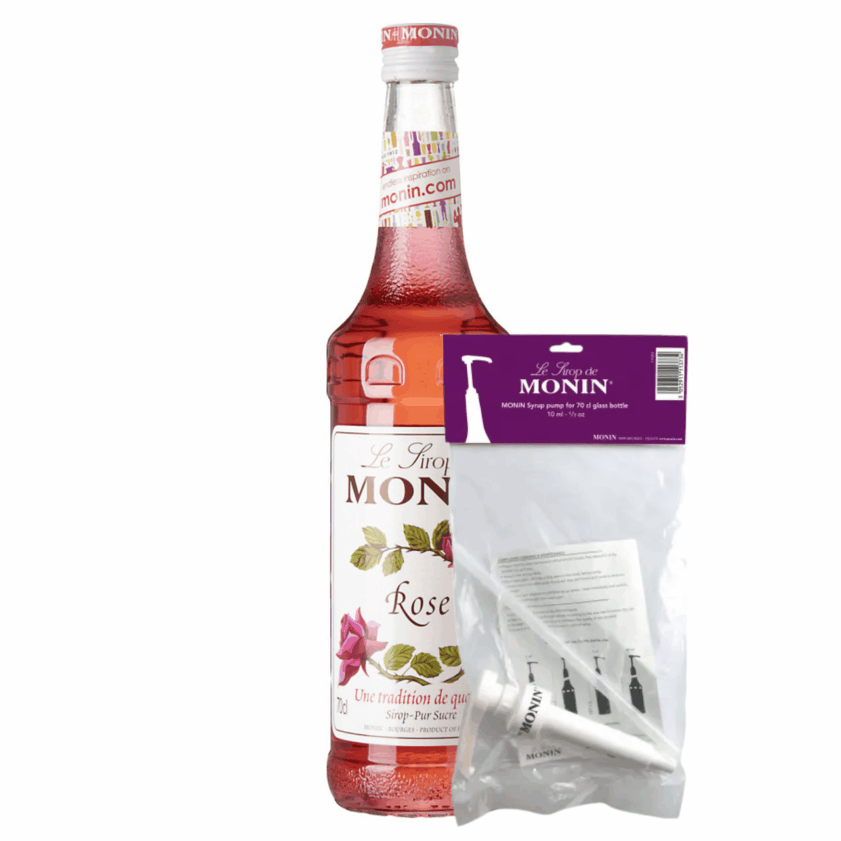 Monin sirup rose (70 cl) + sirup pumpe (10 ml)