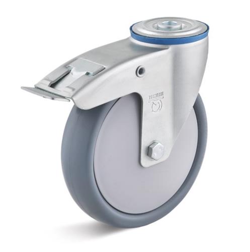 Torwegge zwenkwiel m rem termoplastisch ø125 kunststof boutbevestiging