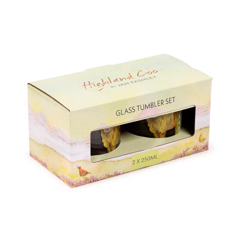 Jan Pashley Highland Cow Set of 2 Glass Drinking Glasses 250ml