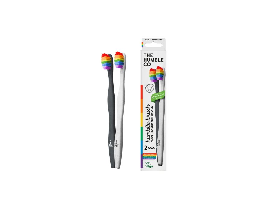 The humble co. toothbrush plant-based - sensitive - black and white - proud - 2 pcs.