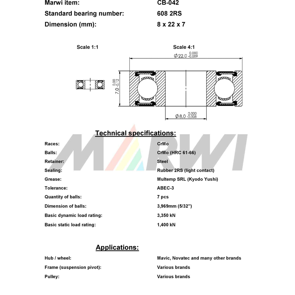 Marwi Union Ball Lafing Ball Lafing Union CB-042 8x22x7