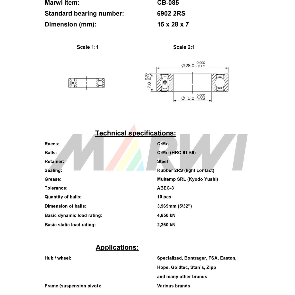 Marwi union ball bearing ball bearing union CB-085 15x28x7