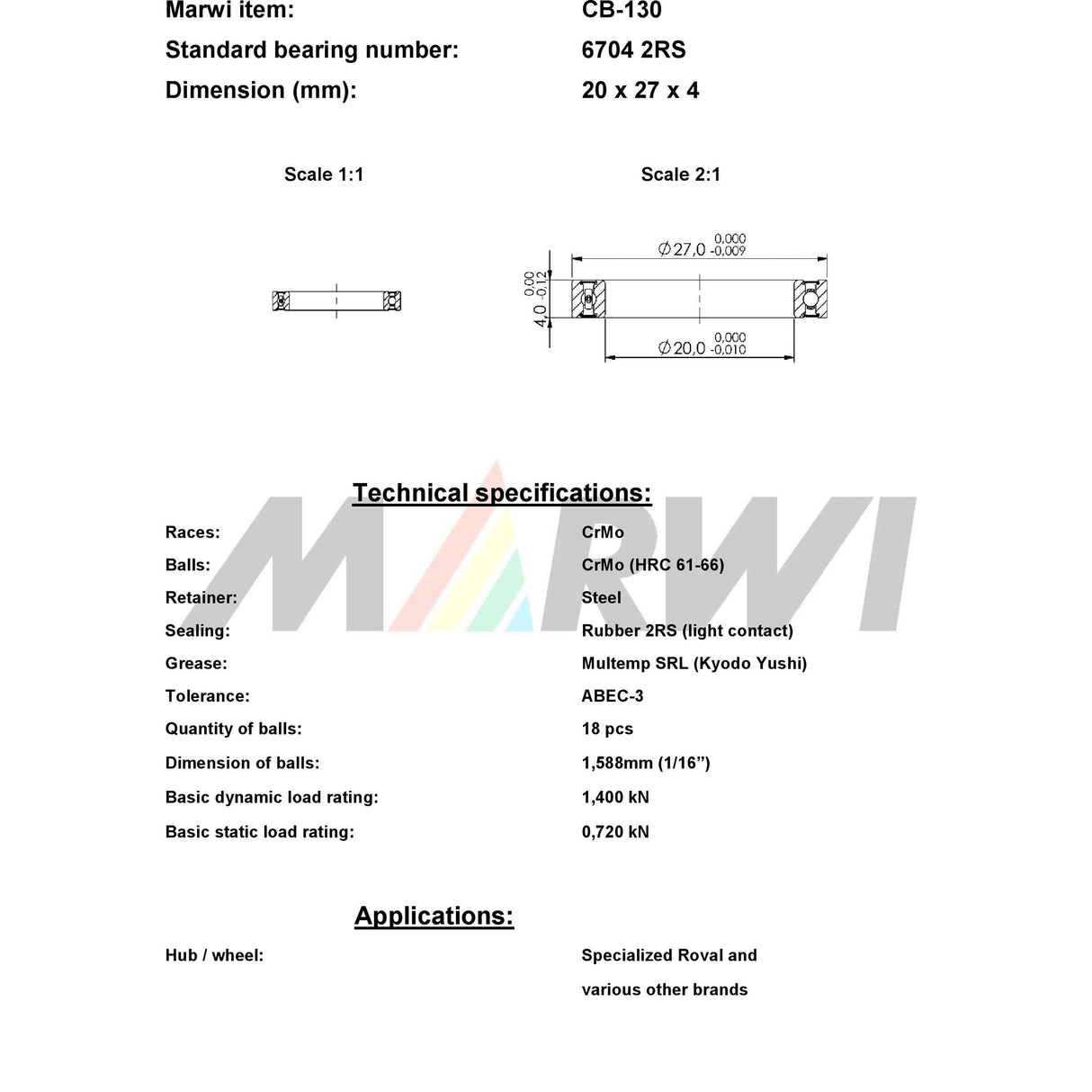 Union golyóscsapágy CB-130 20x27x4
