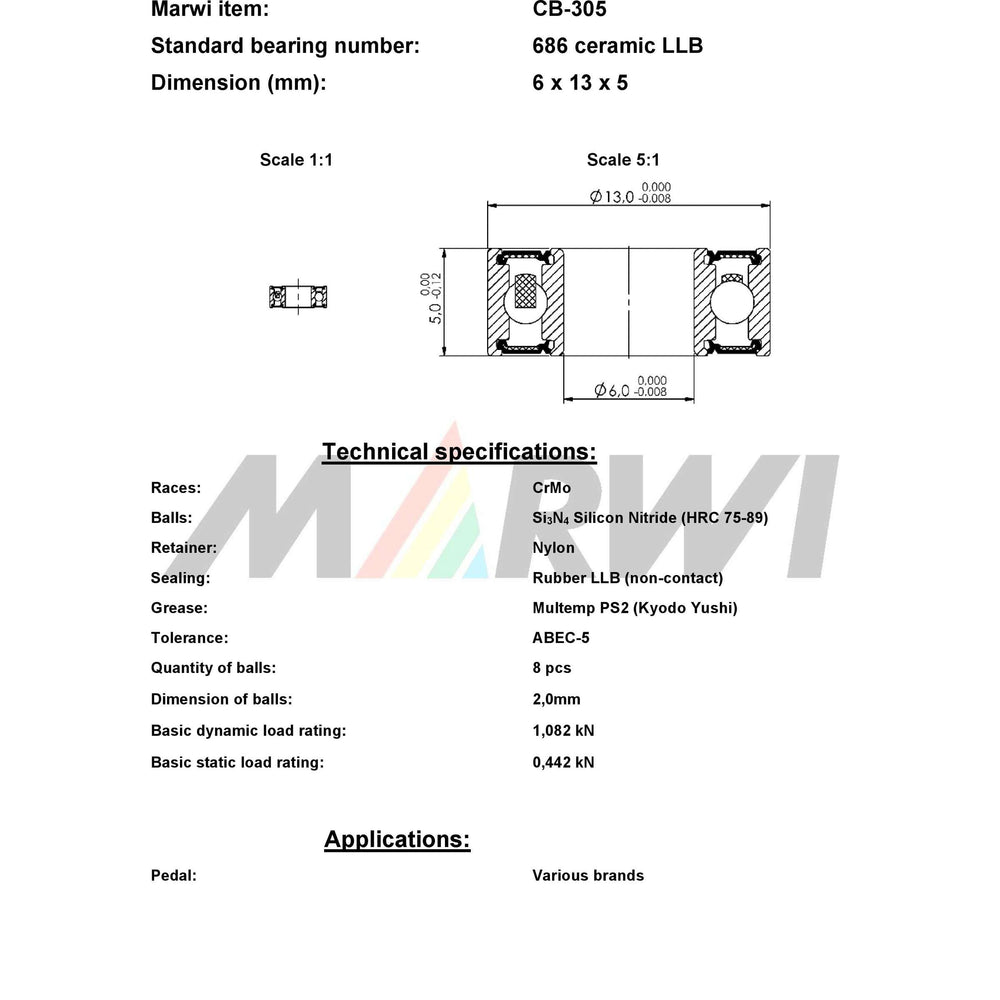 Union kogellager cb-305 686 llb 6x13x5 keramisch