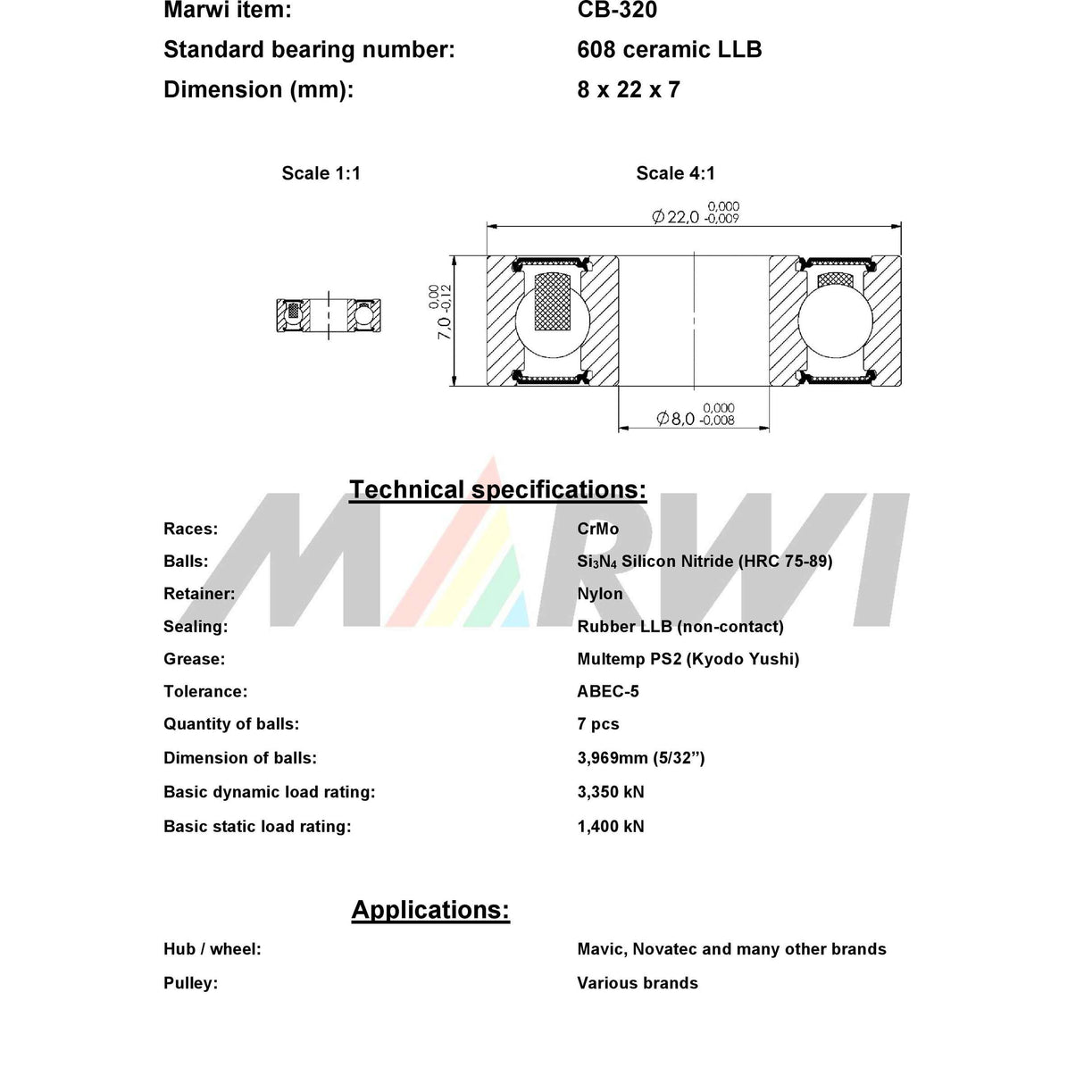 Съюзен топка лагер с топка CB-320 8x22x7
