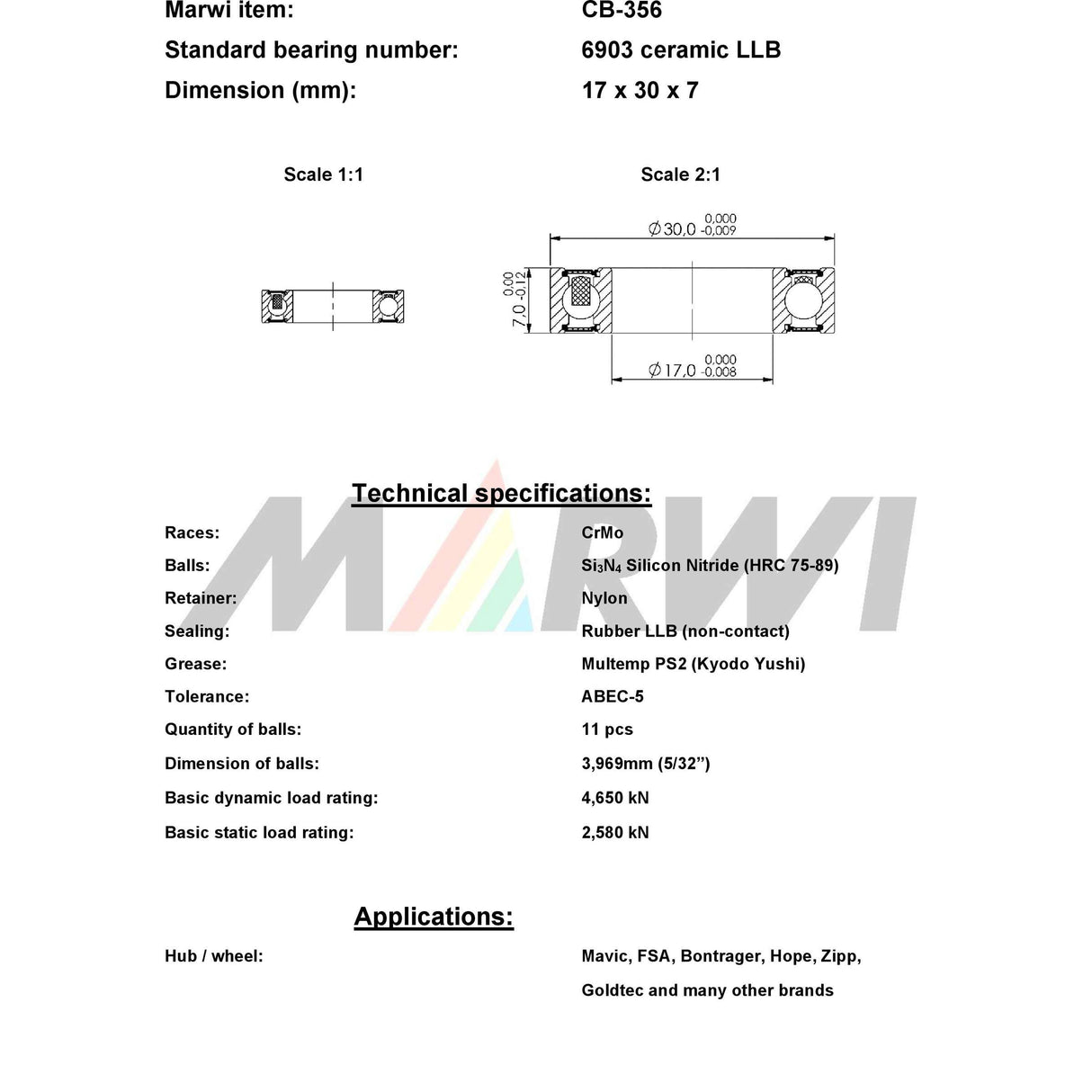 Union Kogellager CB-356 6903 LLB 17x30x7 Cerâmica