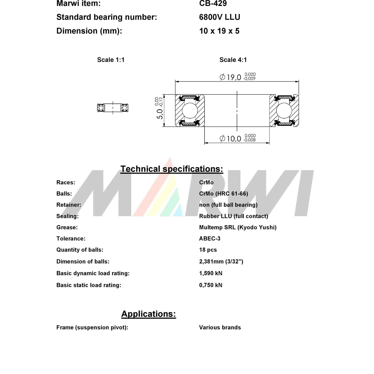 Union Marwi Max CB-429 kaset Kogellager 10x19x5 (6800V LLU) na mapie