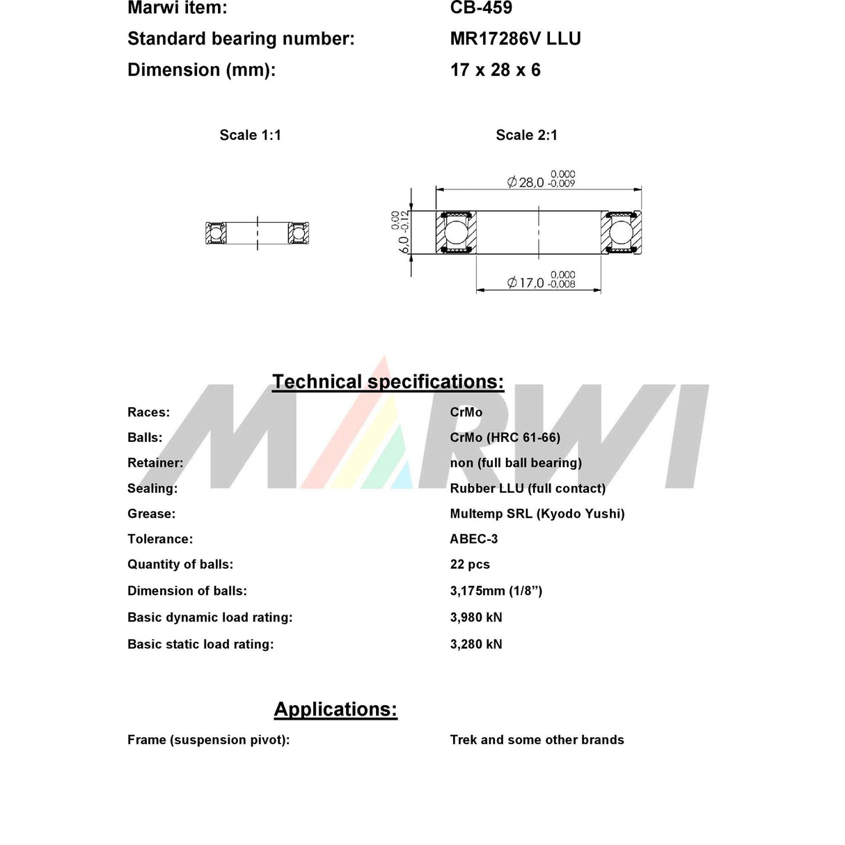 Union Kogellager Max CB-459 MR17286V LLU 17x28x6