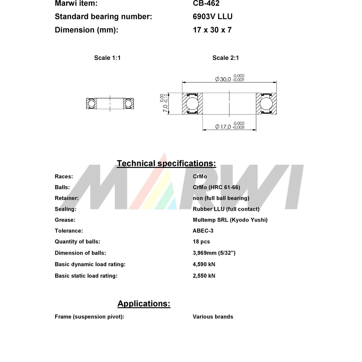 Union Kogellager Max CB-462 6903V LLU 17X30X7