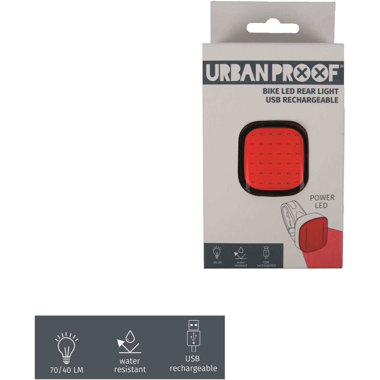 UrbanProof vysokovýkonné zadné svetlo červené USB