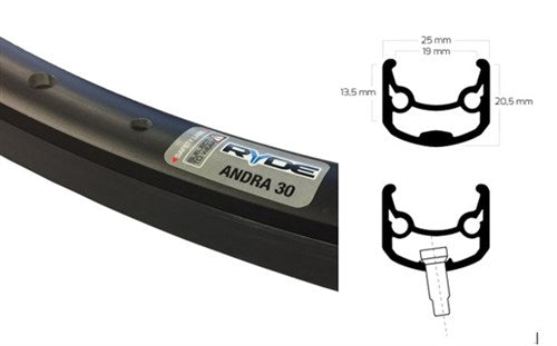 Ryde rim 28 inch 622 andra 30 black 32