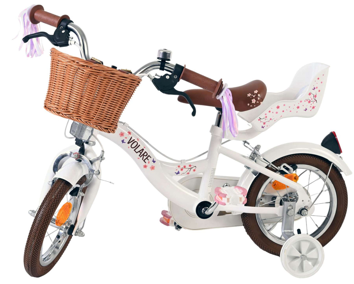 Volare blossom kinderfiets - meisjes - 12 inch - wit - twee handremmen