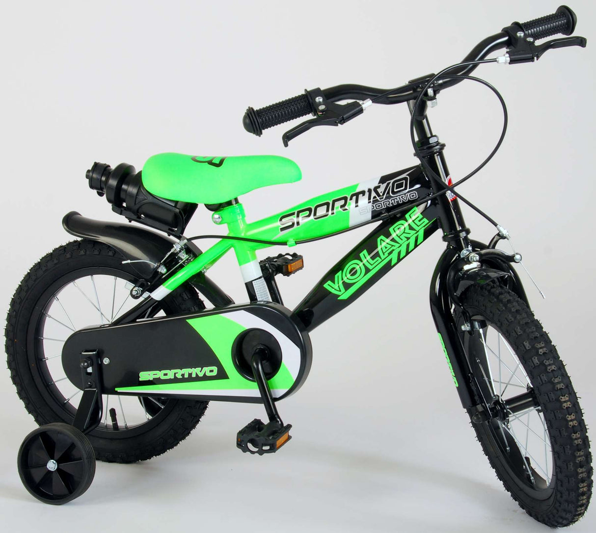 Volare Sportivo Children's Bike Boys 14 tum Neon Green Black Two Hand Brakes 95% monterade