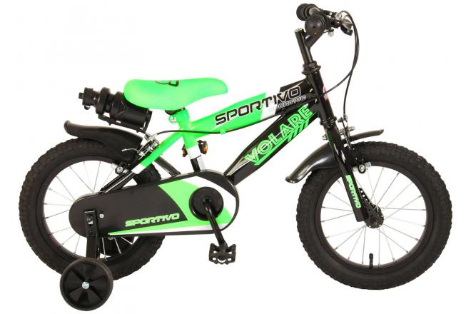 Volare Sportivo Children's Bike Boys 14 tum Neon Green Black Two Hand Brakes 95% monterade