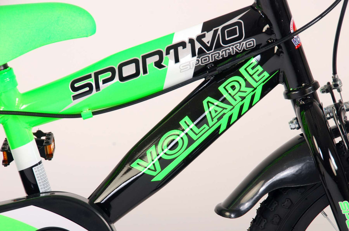 Volare Sportivo Children's Bike Boys 14 tum Neon Green Black Two Hand Brakes 95% monterade