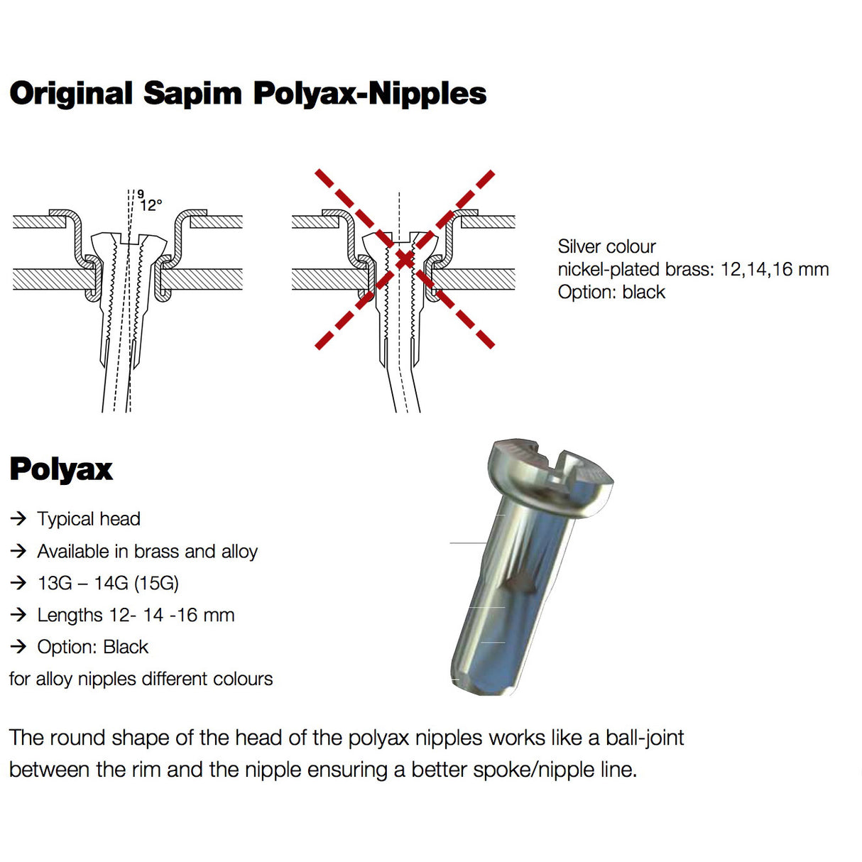 Sapim spoke nipple 13 polyax 14mm brass silver (100 pcs)
