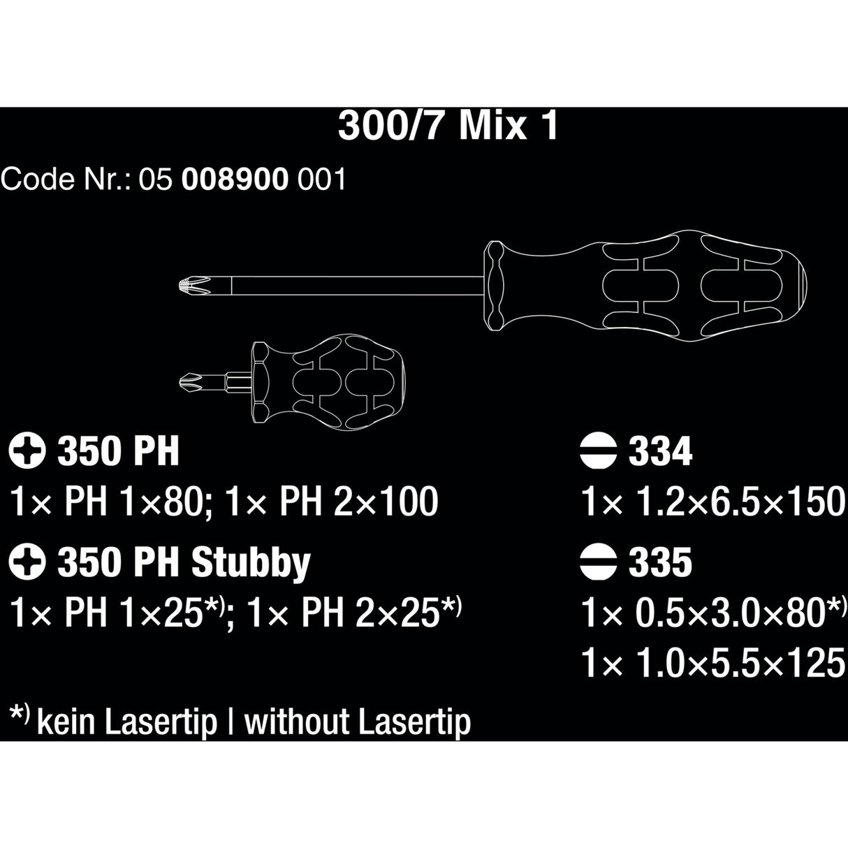 Wera 300 7 Mix 1 Schraubendreher -Set, 7 -Peak