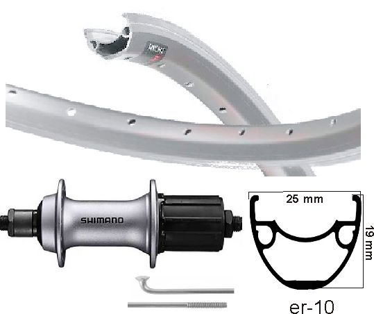 Kgs hënneschter Rad 28 Zoll (622) Felg mach-1 er-10 Sëlwer 8-10 Vitesse dropout