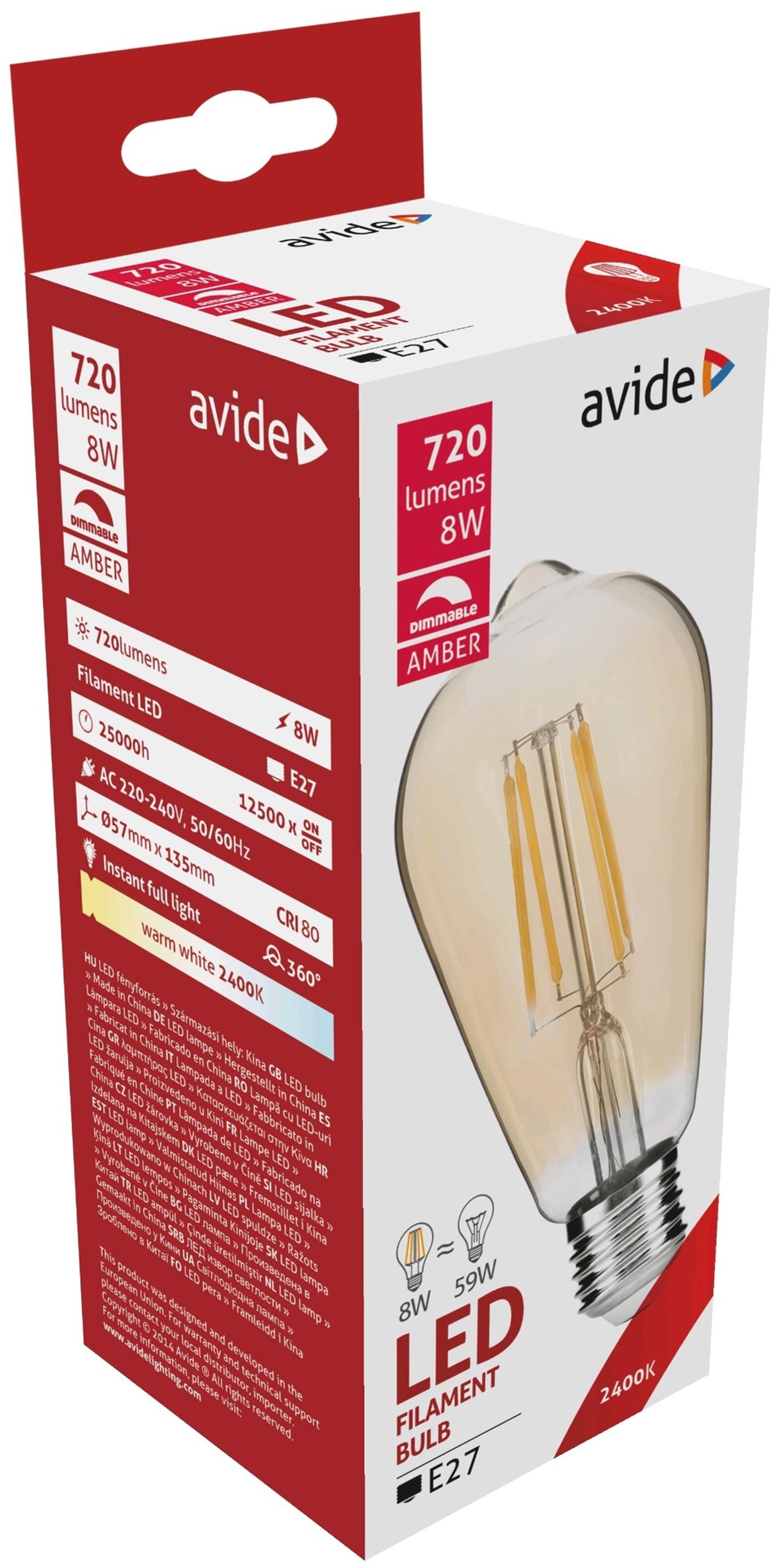 Avide LED-Filament-Globus, dimmbar, bernsteinfarben