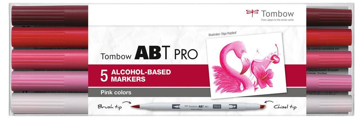 Tombow • abt pro marker set op alcohol basis roze kleuren 5pcs