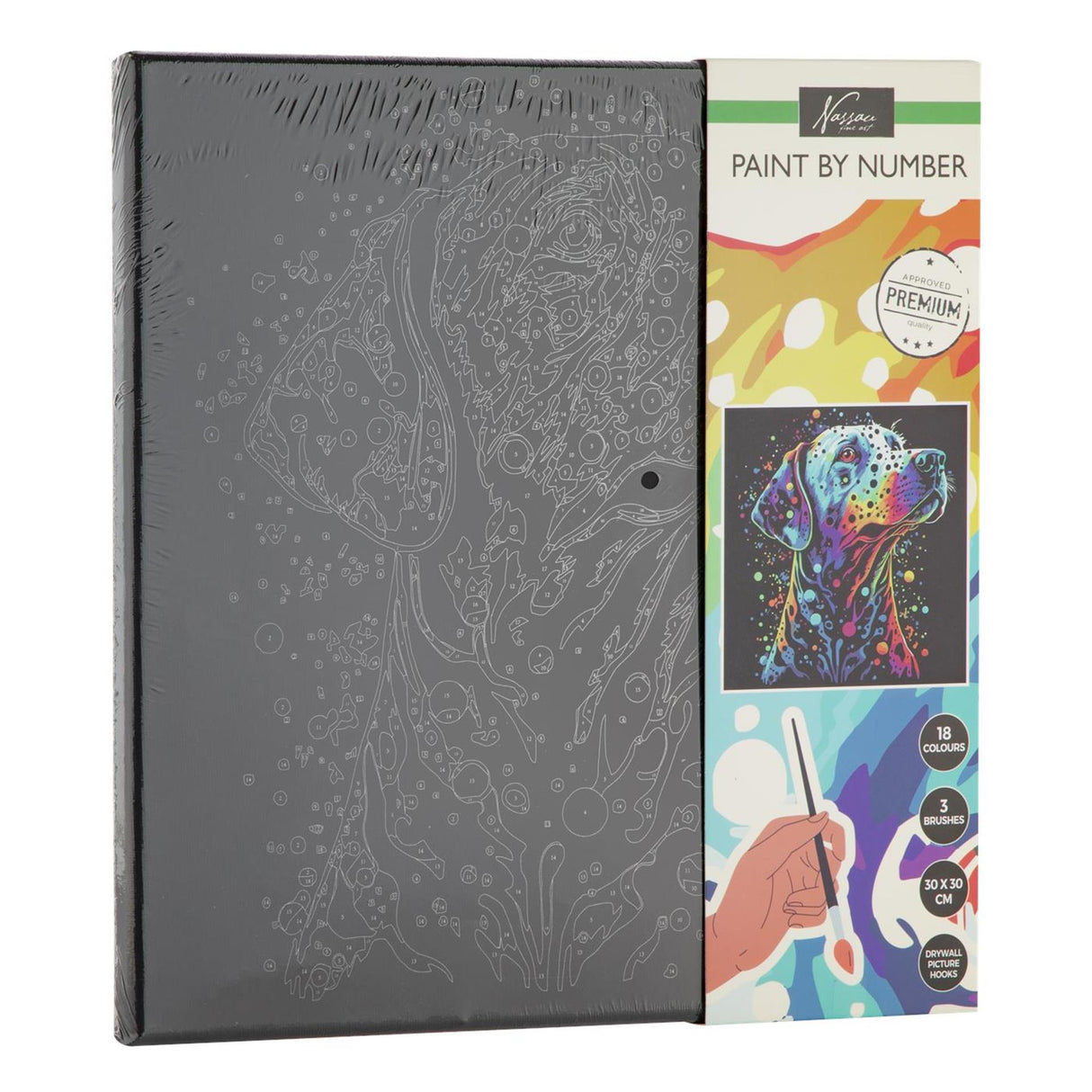 Creative craft group paint by number black canvas dog, 30x30cm