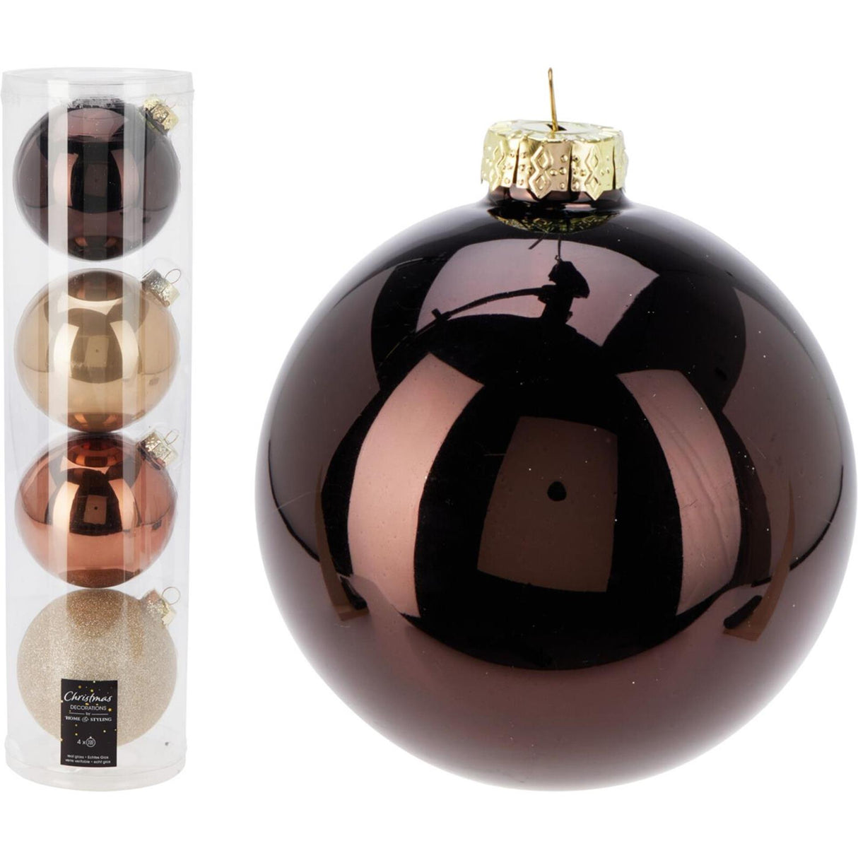 Kerstballen in koker amber mix 4st ø10cm