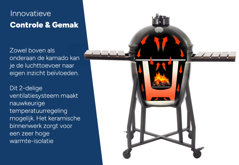 Arbaer kamado grand Ø 21 pouces avec cadre en céramique noir