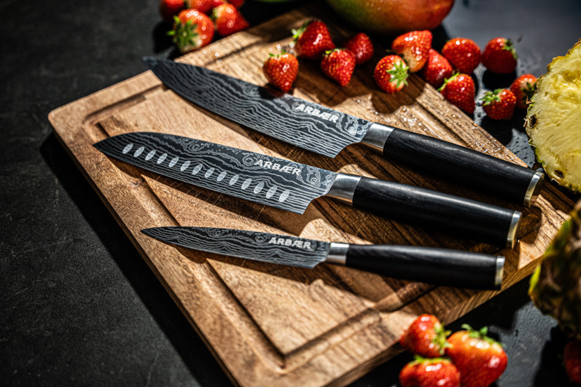 Arbaer messenset 3-delig japanse damascus print pakka houten handvat