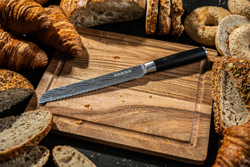 Arbaer messenset 5-delig japanse damascus print pakka houten handvat