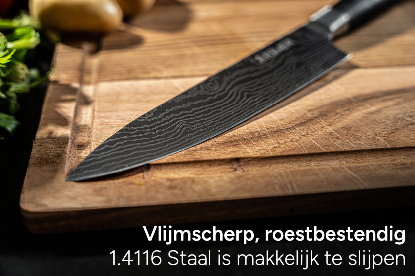 Arbaer messenset 5-delig japanse damascus print pakka houten handvat