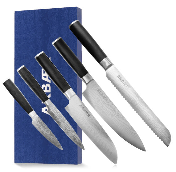 Arbaer messenset 5-delig japanse damascus print pakka houten handvat