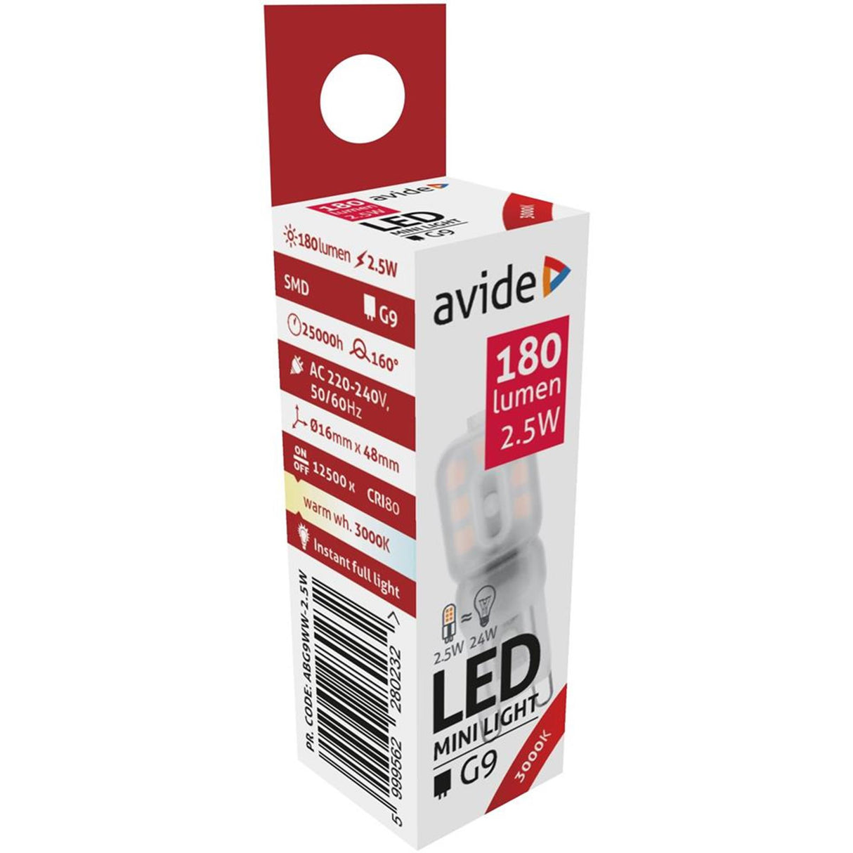 Avide LED G9 2.5W WW 3000K 180 Lumnov