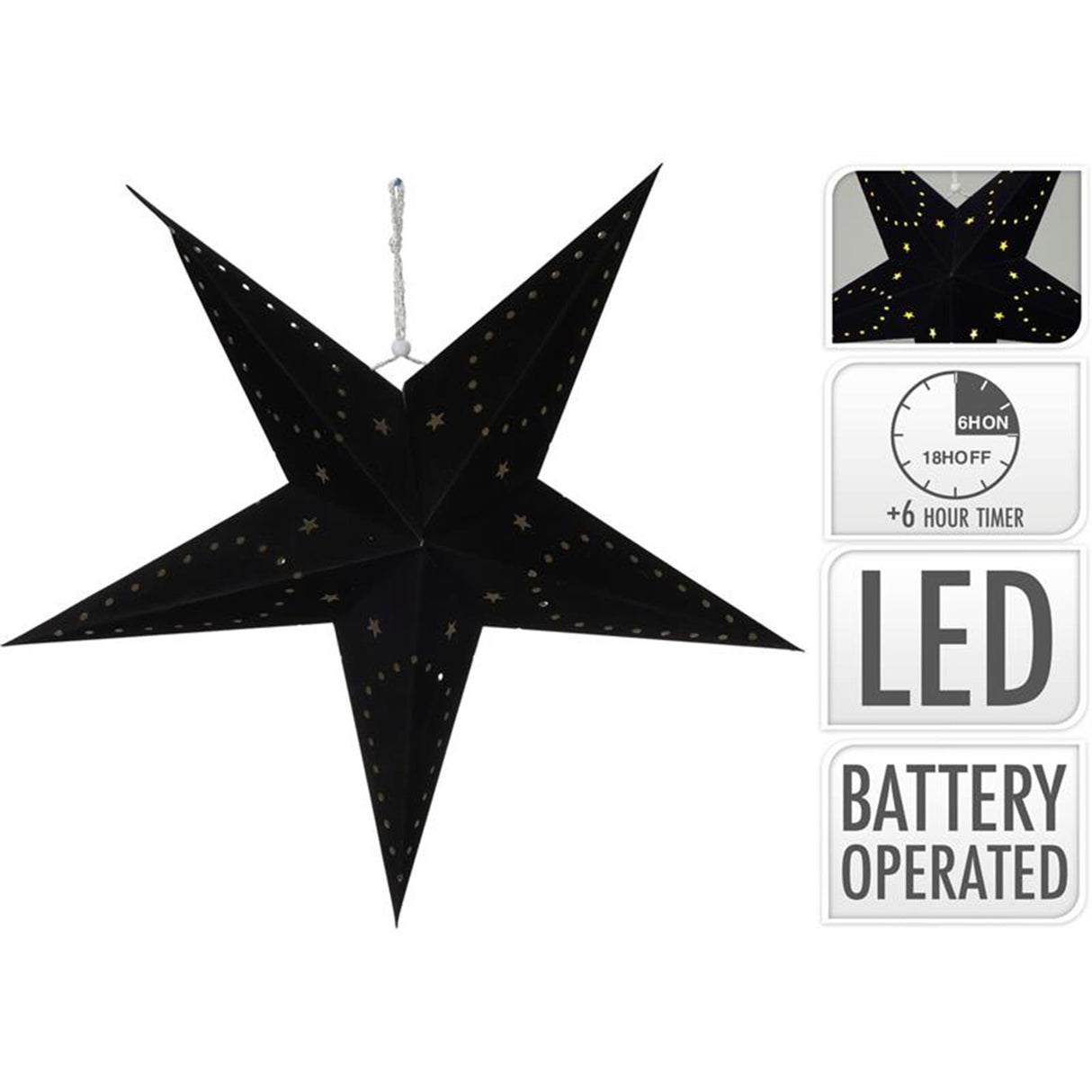 Ster papier met led 45cm zwart